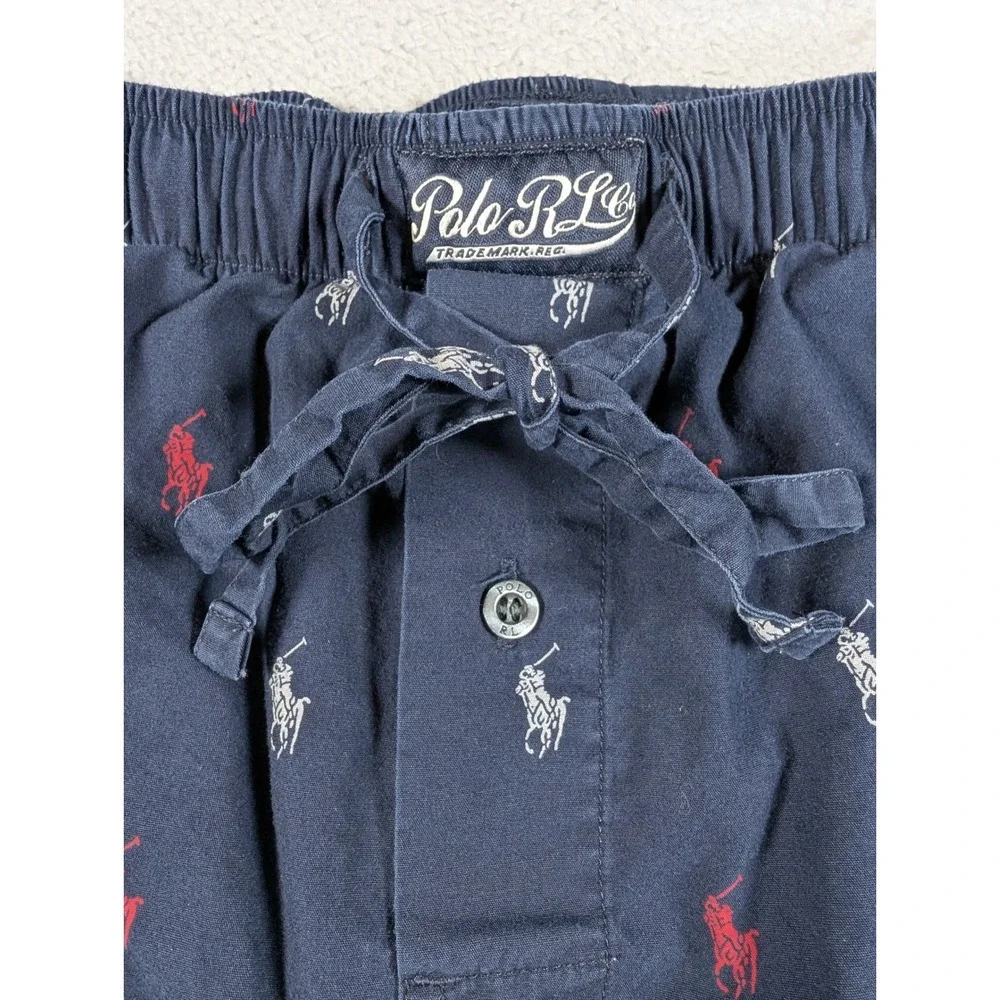 Polo Ralph Lauren Mens XL Navy Blue Red White All Over Pony Sleep Lounge Shorts